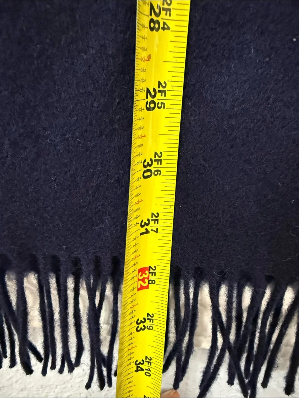Yves Saint Laurent Navy Wool Scarf with Fringe
